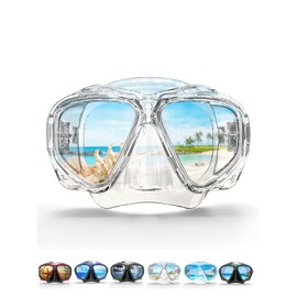 COPOZZ Scuba Mask, No Fogging Snorkeling Scuba Dive Glasses, Great Seal Free Diving Tempered Glass Mask Goggles (Transparent)
