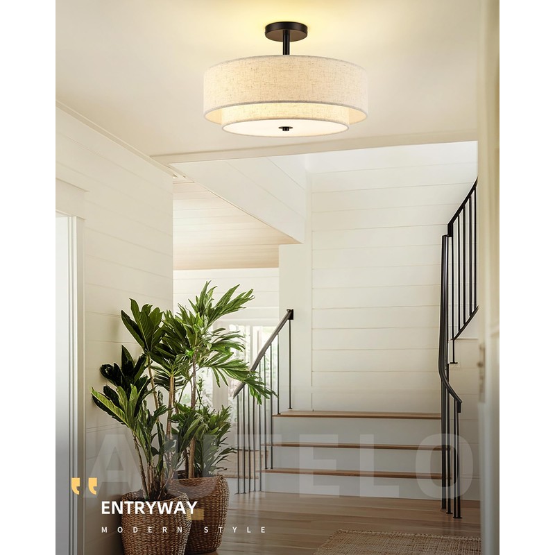 AUTELO Black Semi Flush Mount Ceiling Light, 3-Light 18" Flush