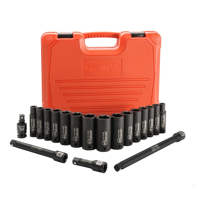 EPAuto 1/2-Inch Drive Metric (10-24 mm) Deep Impact Socket Set