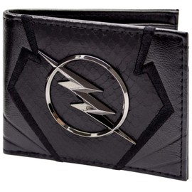The Flash Zoom Emblem Jay Garrick Metal Bolt Emblem Wallet Bi-Fold ID & Card Holder, Black