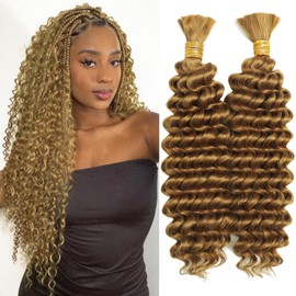 Deep Wave Bulk Braiding Hair for Boho Braids 20 Inch 2 Bundles 200g Honey Blonde Curly Boho Hair for Braiding No Weft Wet and Wavy Hair Extensions (#27)