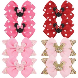 Ayesha 8pcs Mouse Ears Bow Clips for Toddler Girls Mouse Hair Bows Hair Clips Polka Dot Bows for Birthday Parties Themed Parks