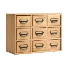 KIRIGEN Wood Drawer Organizer Desktop Storage Cabinet Box Drawers for Home Office Desk Organization and Storage 9 Drawer Mini Chest with Metal Handles Natural (9CG-NA)