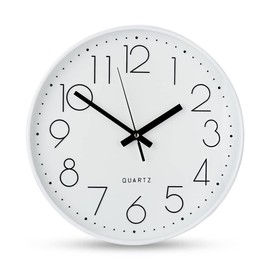 Egundo 12 inch Silent Non Ticking Wall Clock, Quartz Analog Metal Large Number Round Quiet Clocks, Silent Clock,Home Decor Clock for Living Room Bedroom Kitchen Office (12 inch White)