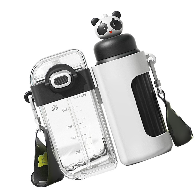 Straw Water Bottle Large Capacity Leakproof Cute Portable Dual Drink