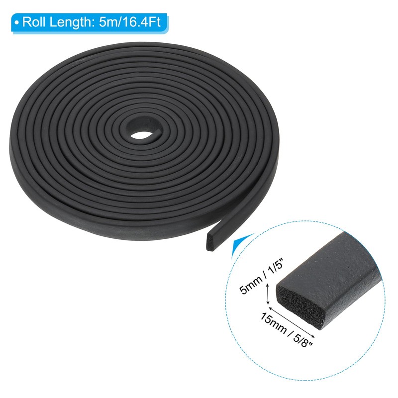 PATIKIL 16.4Ft Rubber Strips, 15mm Wide 5mm Thick EPDM Soundproof