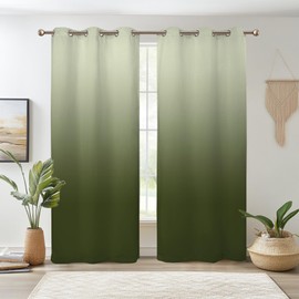 Renaiss Green Ombre Blackout Curtains, Gradient Color Thermal Insulated Window Curtain for Living Room, Polyester Grommet Top Window Drapes for Bedroom (42W x 84L / 2 Panels Per Set)