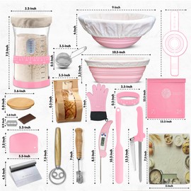 Super All-Inclusive Sourdough Starter Kit with Scale,41 Oz Starter Jar, 2 Banneton Proofing Baskets, Scraper, Scale, All Bread Making Tools(pink)