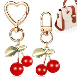 LIQWEI 2Pcs Cherry Charm Keychain, Cherry Keychain for Purse, Aesthetic Cherrys Bag Charm Small Cherrys Keychains Accessories for Women for Purses, Birthday Christmas Gifts