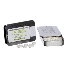 ecoLiving Mint Fluoride Toothpaste Tablets in (125 tabs in Refillable Pouch –2-Month Supply) - Vegan Safe Toothpaste Alternative –Eco Toothpaste Tabs – UK Made Natural Toothpaste tabs