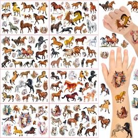 Horse Tattoo Children, 8 Sheets Horses Temporary Tattoo Sticker Set, Waterproof Children's Tattoos, Horse Girls Gift, Temporary Children's Tattoos for Children's Birthday Party Party Bags