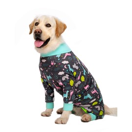 BT Bear Large Dog Clothes, Elastic Pet Onesie Clothes Protect Joints Anti-hair Anti Licking, Wound Protection Pet Pajamas PJS Dog Jumpsuit For Medium Large Dogs (5XL, Grey Zoo)