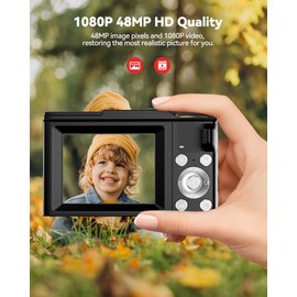 Digital Camera for Kids: Black Camera for Teens - Christmas Birthday Gifts for Boys Girls 8-10 - Toys for Girls 8-13 - Compact Camera for 6 7 8 9 10 Years Old- Toys for Kid Children Toddler