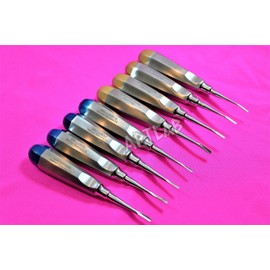 8 PC German Dental Elevators Gold+Blue Straight+Curved 1.5,2.0,3.0,4.0 Orthodontics (CYNAMED)