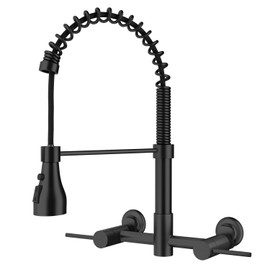 FELIXBATH Wall Mount Kitchen Faucet, 8 Inch Center Wall Mount Kitchen Sink Faucet with Pull Down Sprayer, Commercial Wall Mount Faucet (Matte Black)