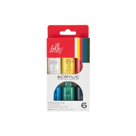 Hello, Artist! Acrylic Paint, Set of 6, Basic Colors, Vibrant, Rich Pigment, Non-Toxic, For Beginner Artists