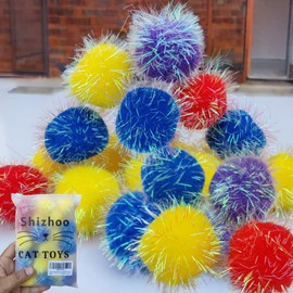 Shizhoo 20 Pieces 1.6 inches Sparkle Pom Pom Balls for Cat - Interactive Glitter Balls, Multicolor, Best as Kitten Play Toys