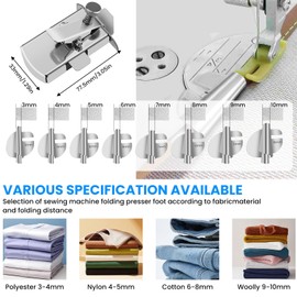 SDTC Tech 8 Pcs Sewing Rolled Hemmer Foot for Sewing Machine, 1 Pcs Sewing Magnetic Seam Guide, 3/4/5/6/7/8/9/10mm 8 Sizes Wide Rolled Hem Presser Foot Set, Universal Sewing Accessories and Tool