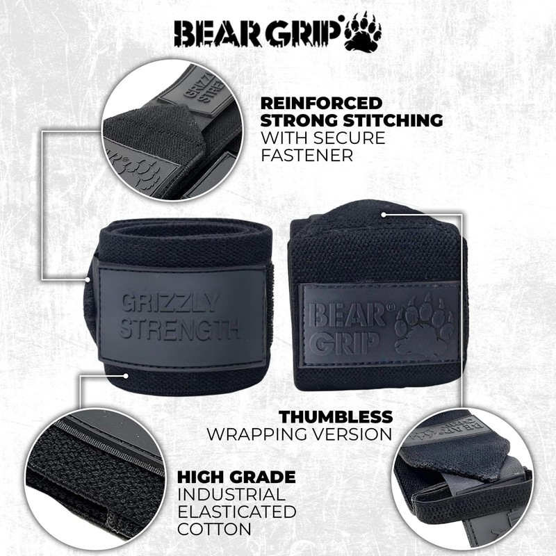 BEAR GRIP - Premium Heavy Duty Weightlifting Wrist Wraps Bodybuilding