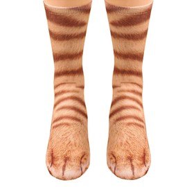 Animal Paws Socks-Novelty Animal Socks Crazy 3D Cat Dog Tiger Paw Crew Socks Funny Gift for Kids Men Women (Orange cat)