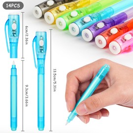 OFFCUP UV Pen, Pack of 14 Children's Magic Pens, Invisible Pen with UV Lamp, Spy Pen, Children's Secret Pen for Writing Secret Messages, Invisible Writing, Children's Birthday Party Favours