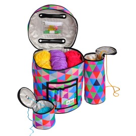 KNITTING & CROCHET BAG with ACCESSORIES - Water Resistant & Tangle-Free Yarn Storage Tote, Crocheting Supplies Organizer & WIP Project Holder with Clear Pocket - Sturdy & Lightweight - Set of 3