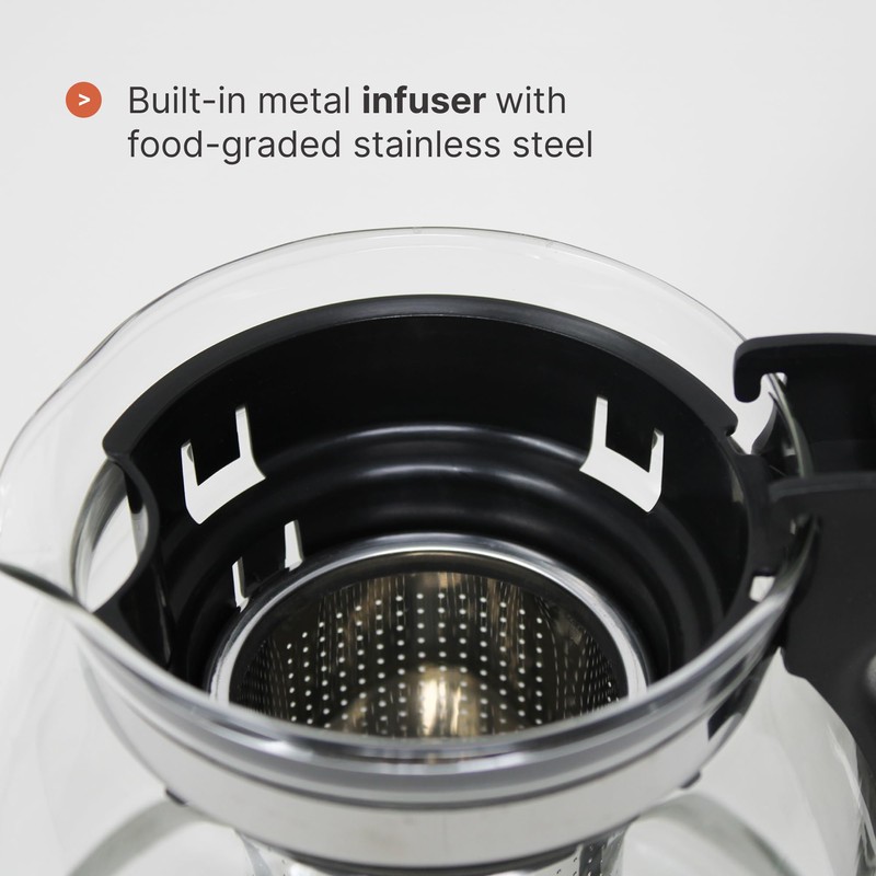 JS Gourmet 1500ml Glass Tea Pot with Infuser and Lid,