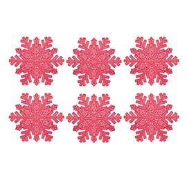 YöL Set Of 6 Red Snowflake Placemats PVC Christmas Table Surface Protector Round Wedding Dinner Party Table Decor Re-usable Xmas Worktop Saver