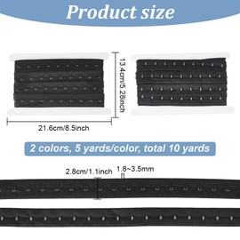 BENECREAT 10 Yards Single Hook and Eye Tape Trim, 2 Colors Polyester Bra Extender for Corset Bra Sewing Quilting Renaissance Dance Corset Bridal Apparel Home Decoration (Black White)