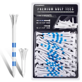 CHAMPKEY Original Plastic Golf Tees 100 Pack | 85 Driver Tees with 15 Iron/Hybrid Tees Mixed Pack (White, 3-1/4" & 1-1/2")