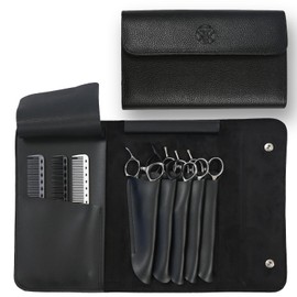 Tokko Katana Professional Shear Case – Black Textured Leatherette 5-Slot Holder for Hair Cutting Shears, Scissors & Combs – Snap Closure, Portable & Protective Folding Pouch for Stylists & Barbers