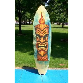 JennyGems Tiki Surfboard Wall Art – Polynesian Tropical PVC Decor, Outdoor Tiki Mask Surfboard Sign for Patio, Beach House, Luau, or Bar Wall Display, 4 Foot