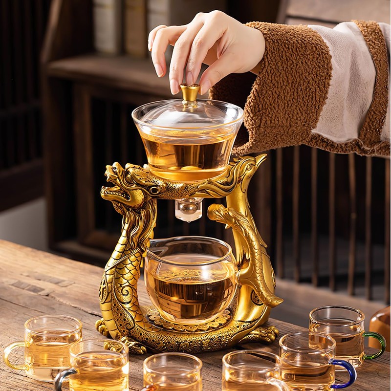 Glass Magnetic Tea Pot,Lazy Kungfu Drip Teapot with Infuser,Magnetic Water