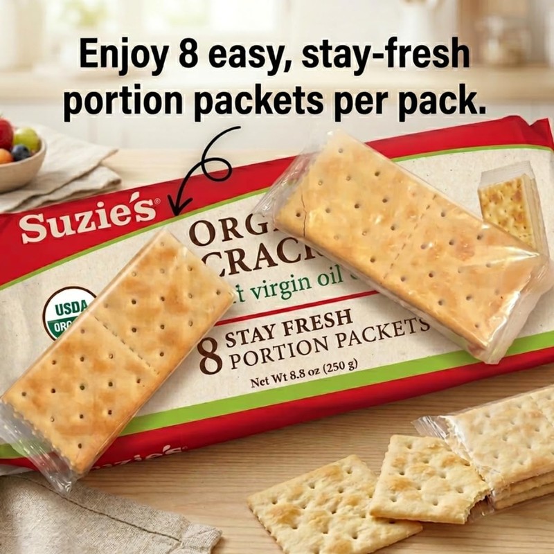 Suzie's, Organic Saltines, Salted Crackers, Salt & Extra Virgin Olive