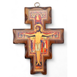 Wooden Wall Crucifix San Damiano Made in Umbria Italy 15 x 11 cm