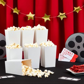 100 Pack White Popcorn Boxes for Party, Bulk Paper Treat Containers for Movie Night Decorations (3.3 x 5.5 x 3.5 in)