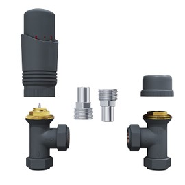 ELEGANT Anthracite Angled Thermostatic Radiator Valve Set TRV Radiator Valves with Lockshield for Towel Rails Central Heating Radiators