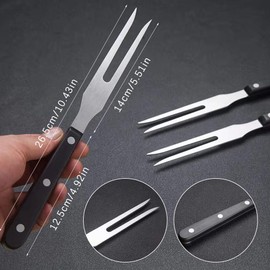 Hwtcjx Set of 3 Meat Forks, Meat Forks, Stainless Steel, Grill Fork, 26.5 cm, Carving Fork, Straight Roasting Fork, 14 cm Blade Length, Grill Forks, Rustproof Meat Fork with Black Wooden Handle