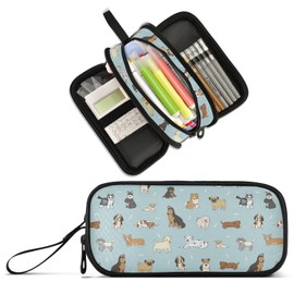XUWU Cute Puppy Dog Large Capacity Pencil Case Pencil Pouch Office School Large Storage Pen Bag 3 Compartment pencil box for Adults School Teen Girl Boy Men Women