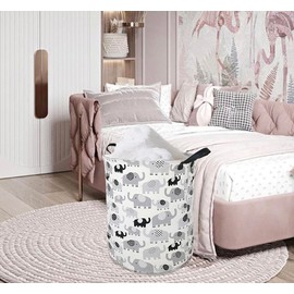ACMUUNI 19.7" Round Canvas Large Clothes Basket Laundry Hamper with Handles,Waterproof Cotton Storage Organizer Perfect for Kids Boys Girls Toys Room, Bedroom, Nursery,Home,Gift Basket(elephant)