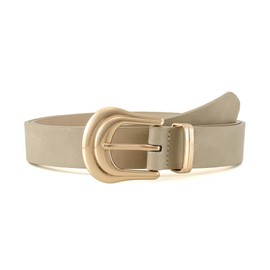 Earnda Women Western Leather Belts for Jeans Pants Vintage Waist Belt for Lady Dresses with Gold Buckle Beige