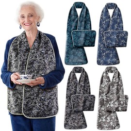 KUSIKIKA 4 Pack Reversible Adult Bibs for men women Scarf Dignified Alternative to Washable and Reusable Clothing Protectors (Flower 1)