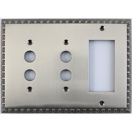 Egg & Dart Satin Nickel 3 Gang Combo Wall Plate - 2 Push Button Light Switches 1 GFI Outlet/Rocker Switch