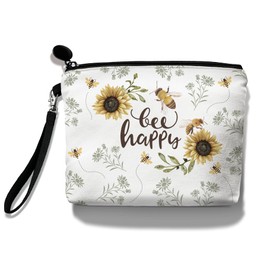 Hglian Bolsa de maquillaje de viaje, Blanco, small pouch, Bee-bee Happy