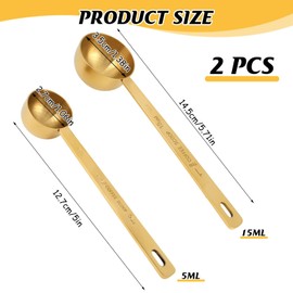 Coffee Measuring Spoons Set, HAVIRI 2PCS 5ml/15ml Stainless Steel Measuring Spoon with Long Handle, Precision Scoop Tablespoon Measure for Coffee, Protein Powder, Seasonings, Loose Tea, Sugar(Gold)