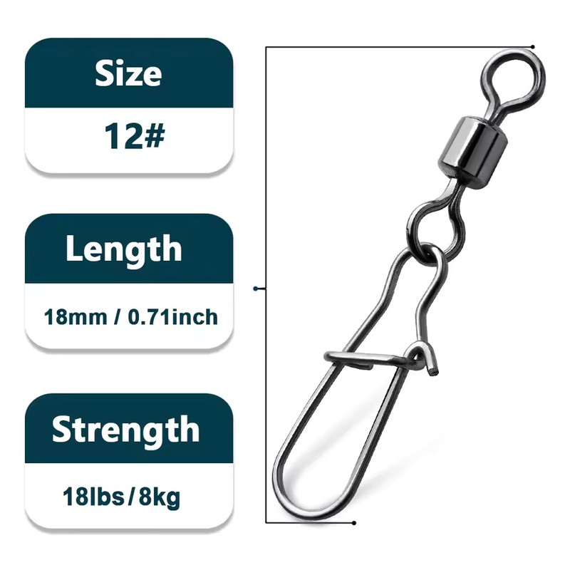 50-Pack Size 10 Duo-Lock Snap Swivels, 20mm 11kg Stainless Steel