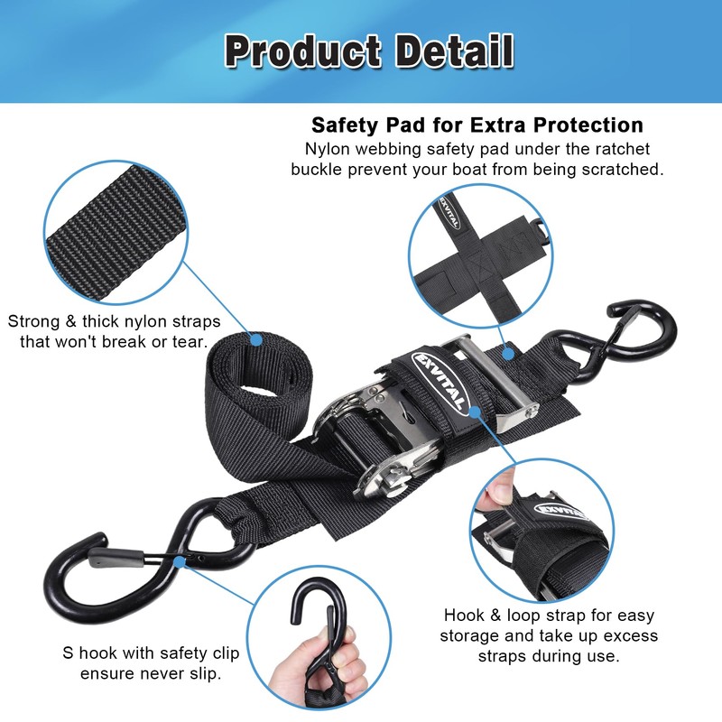 Boat tie Down Straps to Trailer 1.5"×4' transom Straps with