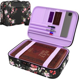 DEHITE Bible Case for Women – Bible Bag for Women – Floral Black Large Size – Fits Book 10.1 x 7.1 x 1.9 in – Pen Slots – Zippered Pocket – Shoulder Strap – Premium Fabric – Church Christian Gift