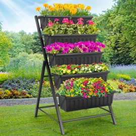 Homdox 5-Tier Elevated Garden Bed- Freestanding Vertical Raised Bed for Gardening with 5 Garden Planter Boxes- Perfect to Grow Vegetables Herbs Flowers Indoor(Black)