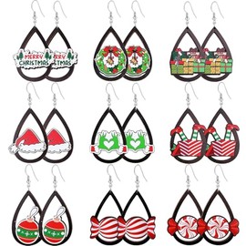 Ucilon 9 Pairs Christmas Earrings for Women Wooden Holiday Dangle Earrings Stocking Stuffers Gifts Acrylic Christmas Tree Santa Claus Snowflake Snowman Earrings (Christmas Earrings-Wooden)